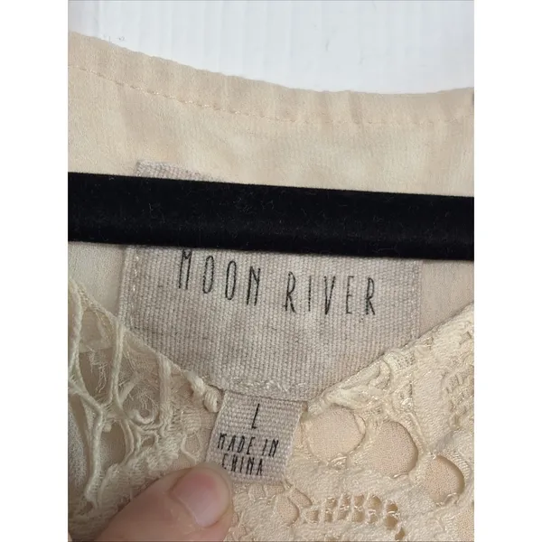 Moon River Crochet Lace Halter Top Womens Size L Cream Boho Festival Blouse‎ - Image 3