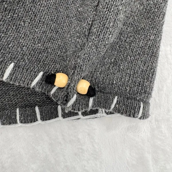 Hooded Sweater Gray Green Color Block Pocket Beads Toggle Button Boho Asymmetric - Image 8