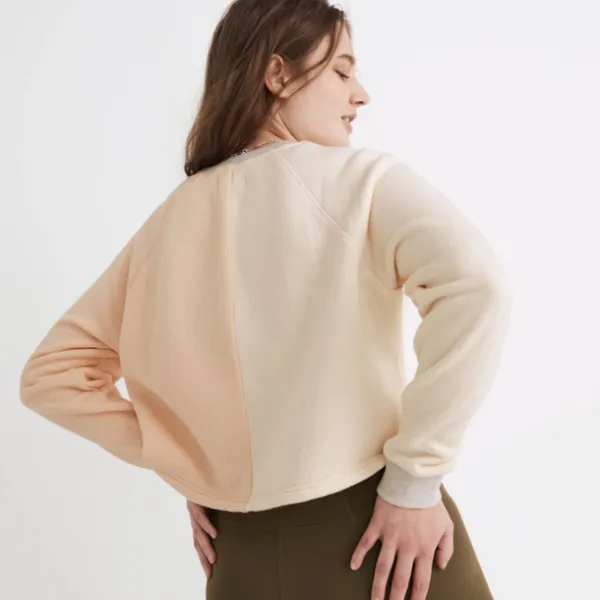 Madewell MWL Airyterry Colorblock Crop‎ Sweatshirt Bone White Pink NWT Size XXS - Image 8