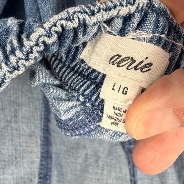 Aerie L Chambray Denim Wide Leg Jumpsuit Overalls Coastal Boho Pockets - Image 6