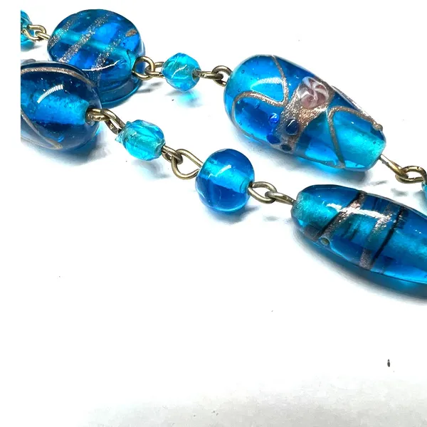 New artisan necklace double layer crafted handmade blue Venetian glass beads 24" - Image 4