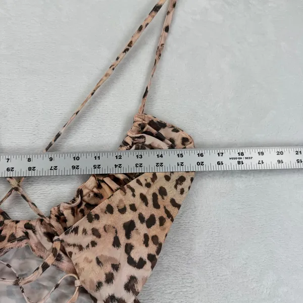 ASOS DESIGN Women Leopard Print Satin Slip Midi Dress Ruched Bust Tan US 6 NEW‎ - Image 8