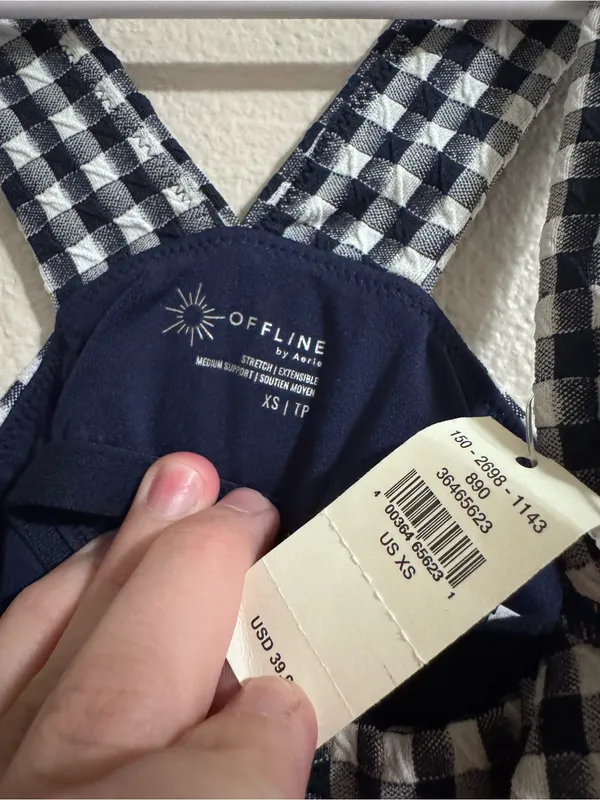 NWT aerie Navy and White Gingham Cropped Tank - Image 2
