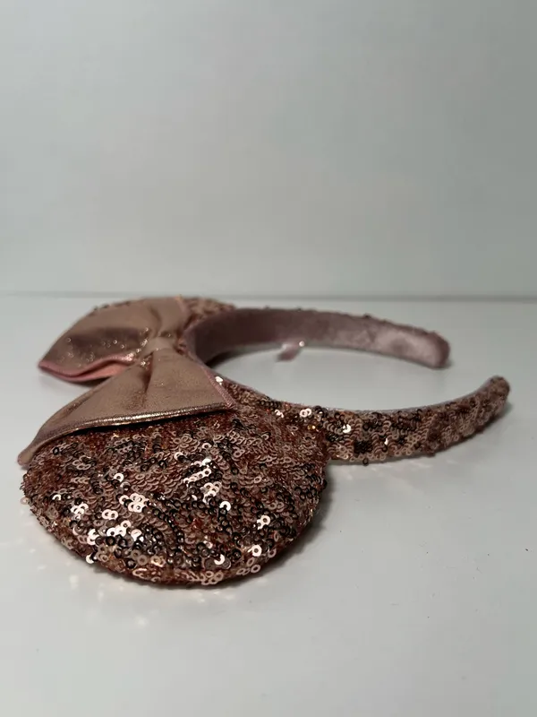 Tokyo Disney Resort Minnie Mouse Rose Gold Sequin Bow Headband Ears - Image 6