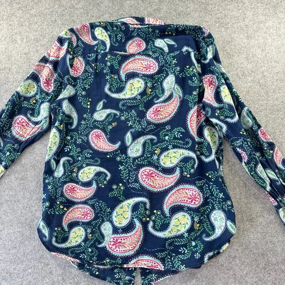 Talbots Navy Blue Paisley Floral Button Down Shirt‎ 100% Cotton Long Sleeve - Image 7