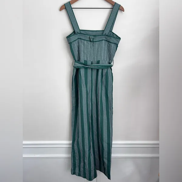 Anthropologie Pleated Green Stripe Linen Jumpsuit Payal Pratap Wide Leg 4 - Image 6