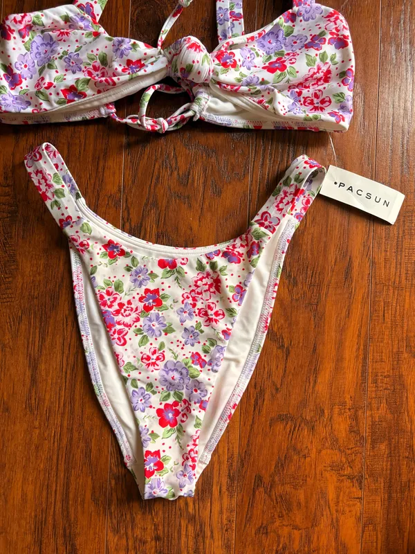 Pacsun Eco White Floral Olivia High Cut Bikini Bottom - Image 2