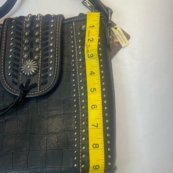 Montana West Black Crocodile Embossed Studded Crossbody‎ Shoulder Bag - Image 4