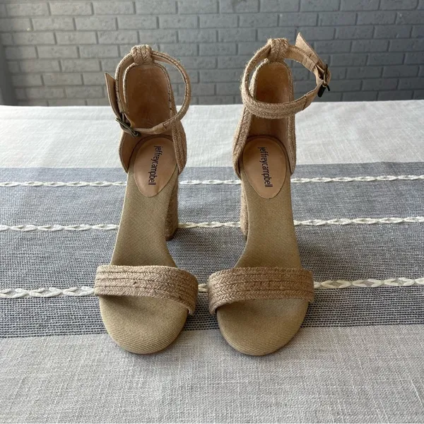 Jeffrey Campbell Rowboat Block Heel Sandals Tan Size 7 - Image 4