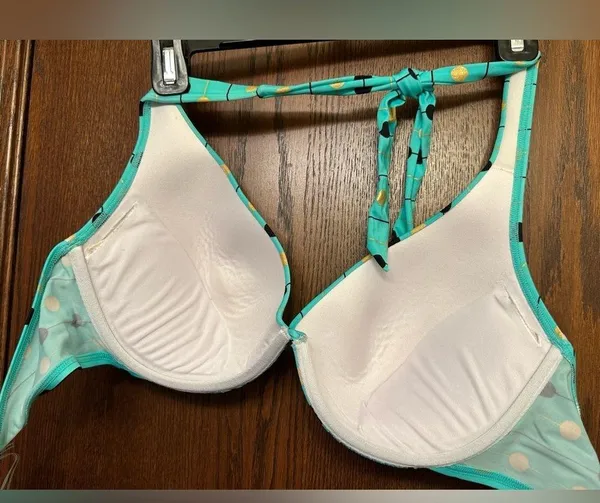 Turquoise bikini top with black and gold polka dots Victoria’s Secret - Image 2