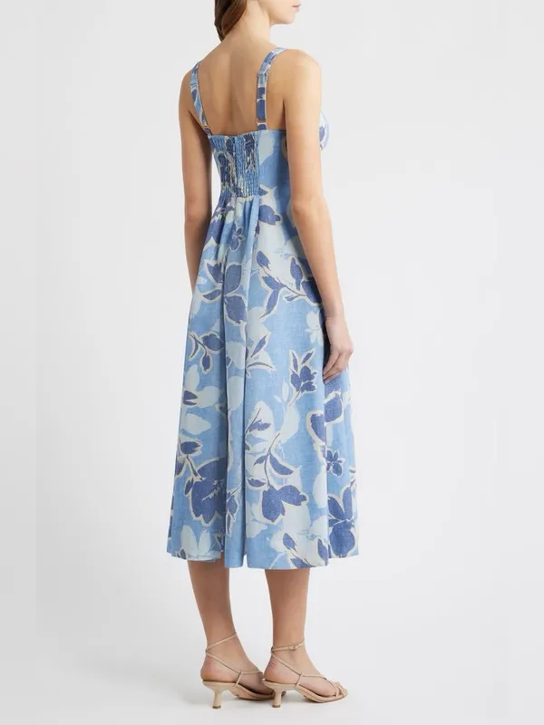 Moon River Spaghetti Strap Midi Dress Blue Multi Small - Image 5