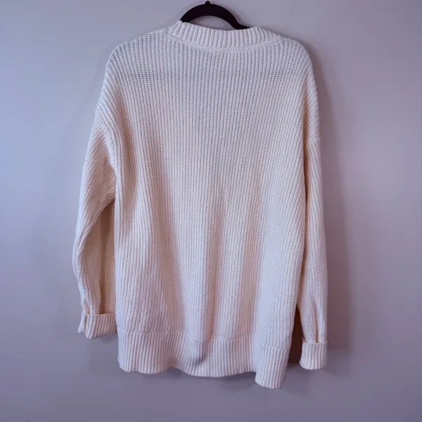 FAHERTY Cream Knit Cotten Cardigan‎ Sweater Women XL V-Neck Button Front Minimal - Image 4