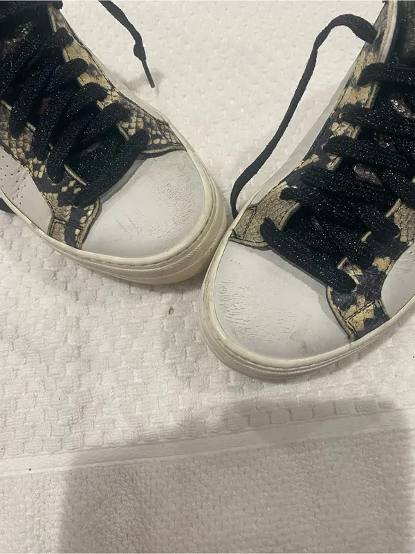 P448 Black and Cream Snake-Print Low Top Sneakers - Image 2