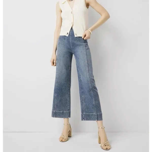 White House‎ Black Market Extra High Rise Wide Leg Crop Jeans Size 10 Bare Back - Image 3