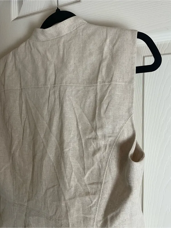 Zara Linen-Blend Zip-Up Military Vest with Fabric Frogging - Cream/Beige large - Image 5