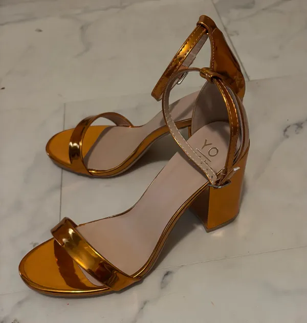 Yoki Women's Metallic Copper Ankle-Strap Heels - Image 2