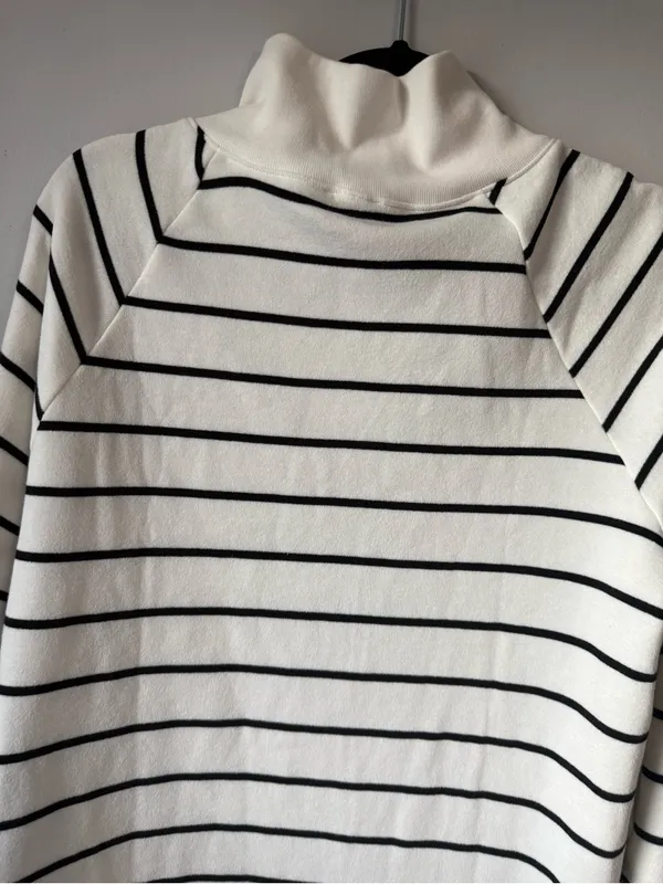 J. Crew Striped Button Shoulder Turtleneck Sweater White Black Comfy Sweatshirt - Image 9