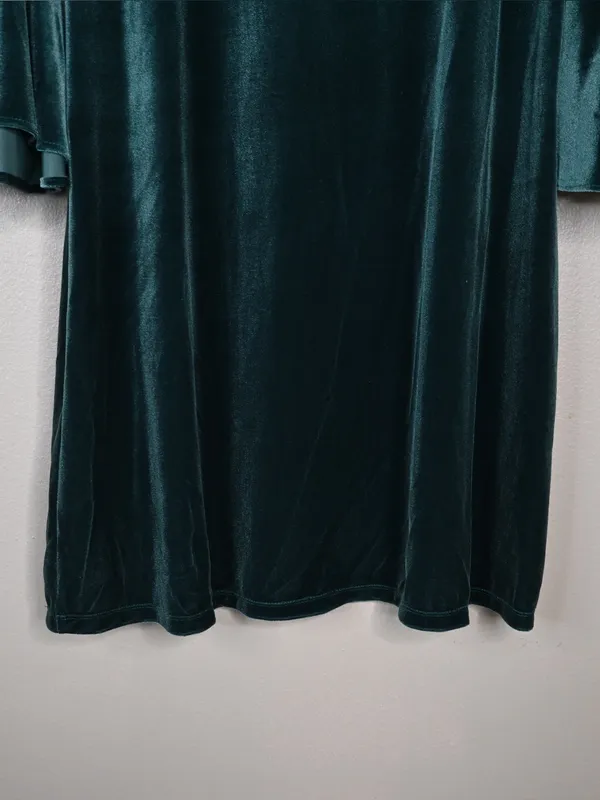 MSK Women's M Dark Green Velvet Bell Sleeve Lined Shift Dress - Image 8
