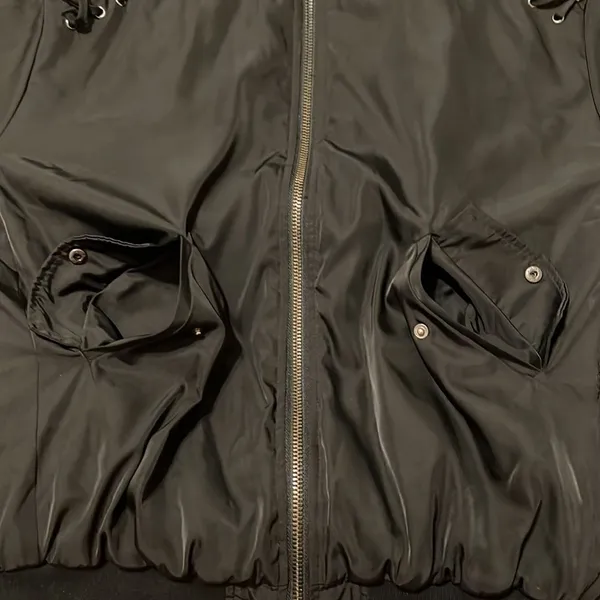 Article size M black with orange lining zip front bomber jacket EUC Size M - Image 6