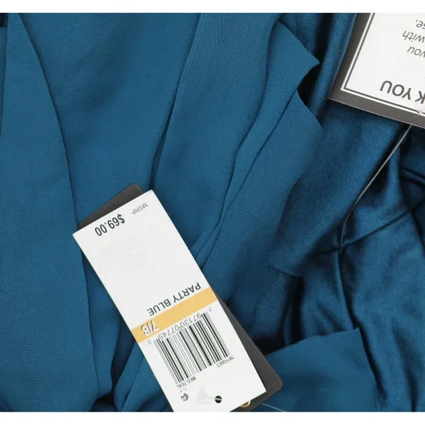 City Studios Juniors Draped Sleeveless Satin Fit Flare Dress Teal Blue Green 7/8 - Image 3