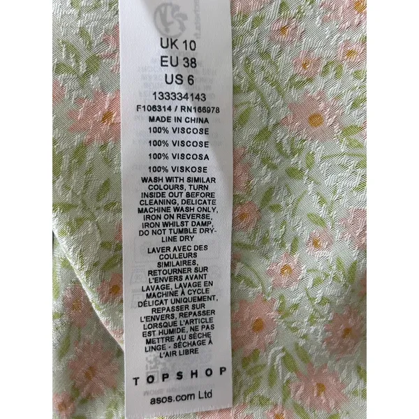Topshop Floral Satin Ruched Bust Maxi Dress Green Pink Size 6 - Image 8