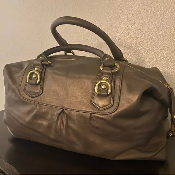 Coach Ashley Convertible Pewter Metallic Leather Satchel | Shoulder Bag - Image 7