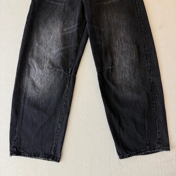 Zara TRF Size 0 Washed Black Barrel Leg Jeans Y2K Skater 100% Cotton - Image 3