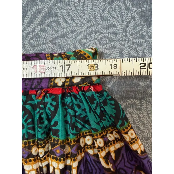 Vtg Christine Parker Cotton Block Print Faux Patchwork Maxi Skirt M Drawstring - Image 4