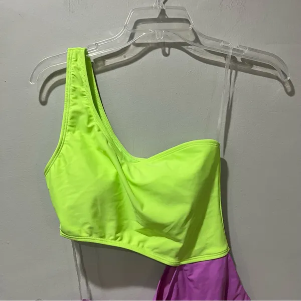 Cabana Del Sol swimsuit‎ one piece one shoulder Small Green Purple Bright NEW - Image 4