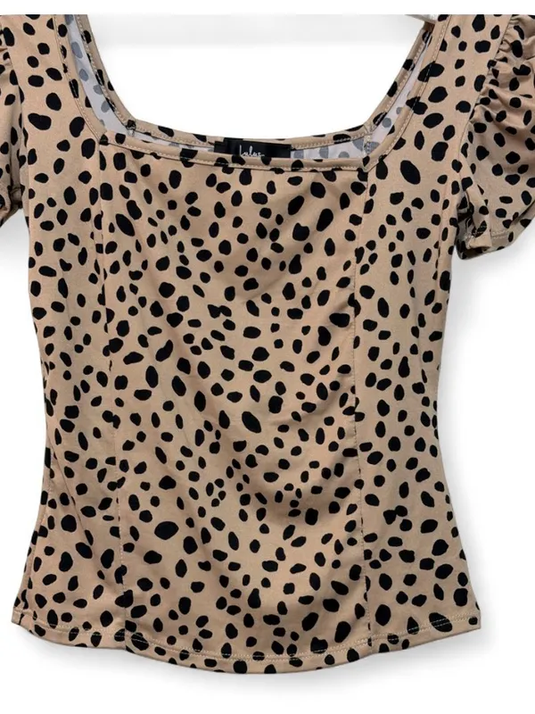 Lulus Women’s Oh Darling Black and Tan Dot Print Puff Sleeve Top Size XS - Image 9