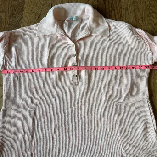 Free People FP Beach Pink Ribbed Knit Polo Tunic Sweater Linen Cotton‎ Blend M - Image 5