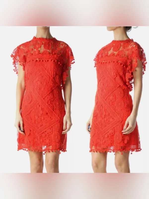 Tularosa revolve red lace pom pom shift mini dress women’s size small - Image 2