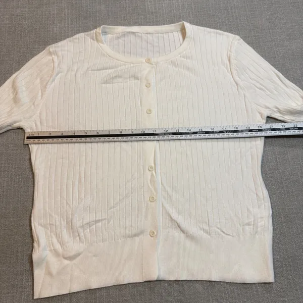 White Ribbed Button Up Cardigan Sweater XL Cream Knit Long Sleeve - Image 3