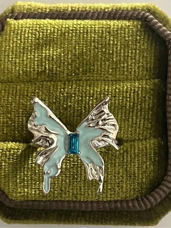 Whimsical Baby Blue Butterfly w/ Silver Accents Open Ring Size 6 NWT - Image 3