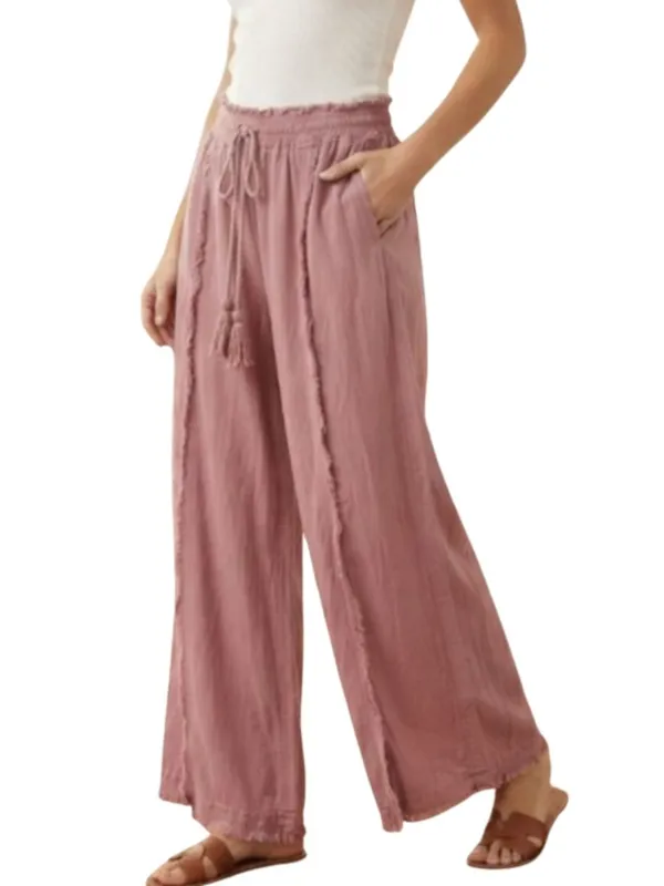 Vanilla Star Women’s Pink Wide-Leg Tassel Drawstring Pants - Image 2