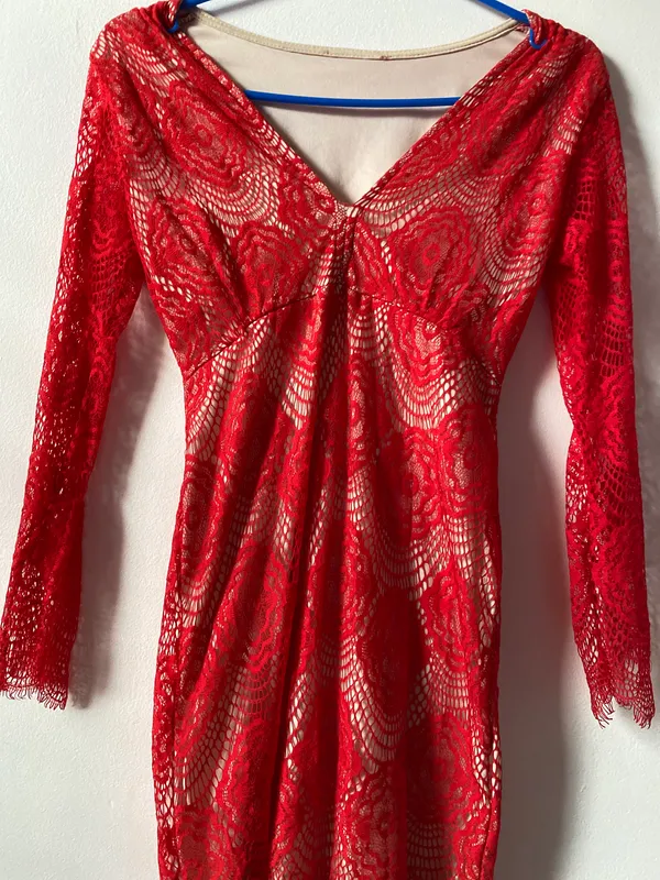 Vintage Red Lace Dress Size S petite - Image 7