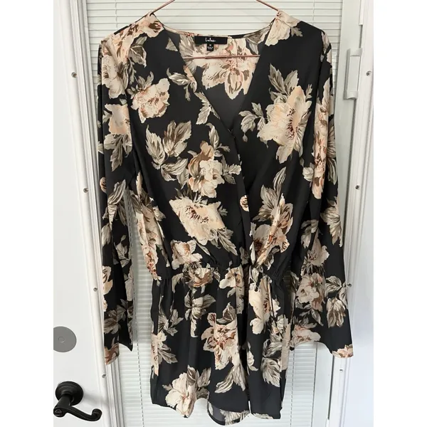 Prairie Daydream Washed Navy Blue‎ Floral Print Romper Size M - Image 12