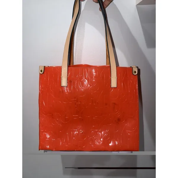 Dooney & Bourke Acrylic Plastic Jelly Vintage Monogram Tote Orange Leather Y2K M - Image 6