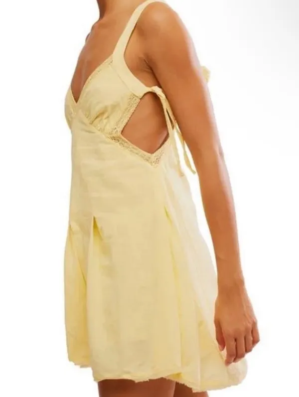 Free People Vivi Lace Trim Yellow Mini Dress - Image 2