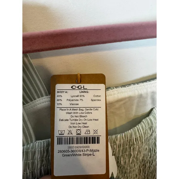OGL Green White Striped Smocked Midi Bra Dress Mizzle Green Large New - Image 3