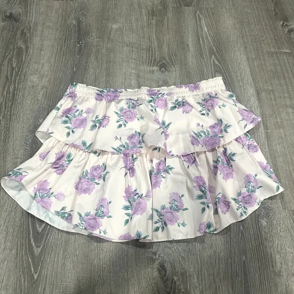 LoveShackFancy Women's Ruffle Floral Mini Skirt in Mauve Rose Size S - Image 5