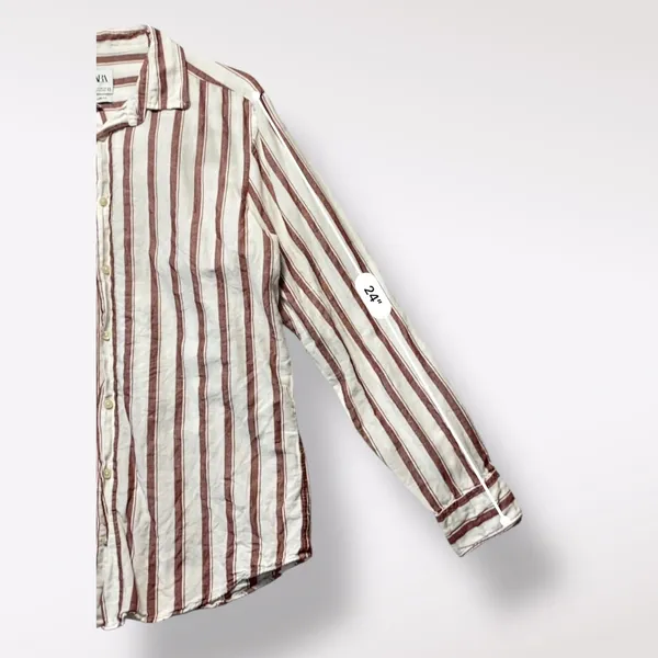 Zara Relaxed Fit Striped Long Sleeve Shirt Womens Size M Brown White‎ - Image 6