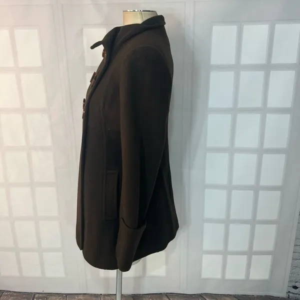 Michael Michael Kors Brown Double Breasted Wool Blend Lined Peacoat Size Medium - Image 7