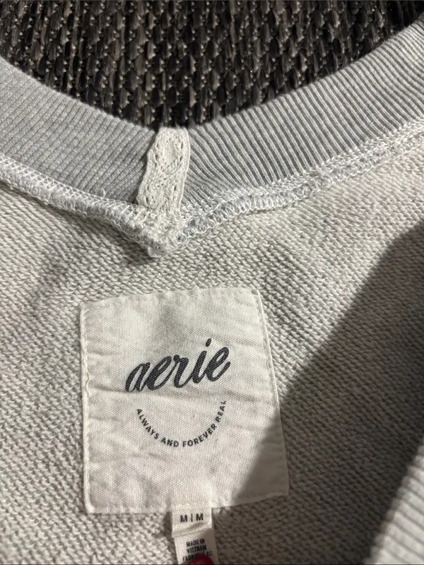 Aerie Oversized V Neck Pullover Sweatshirt Grey Fall Neutral Staple Size Medium - Image 3