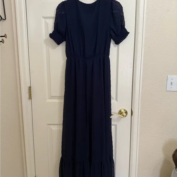 Lulus Falling Into You Navy Blue Swiss Dot Tiered Maxi Dress - Size Medium - Image 9