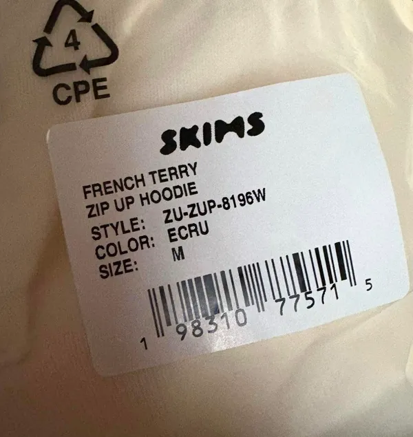 Skims French terry zip up hoodie Color ecru - Image 3