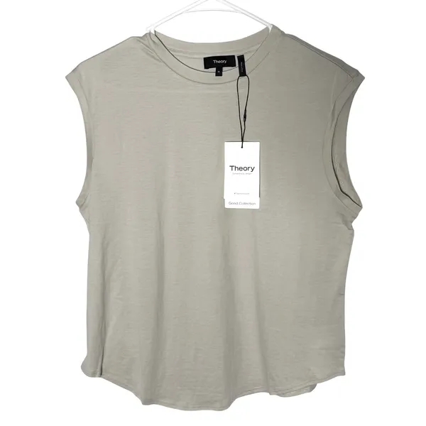 NWT Theory Shirt‎ Tail Tank Top Sand Sleeveless Crewneck Size M - Image 4