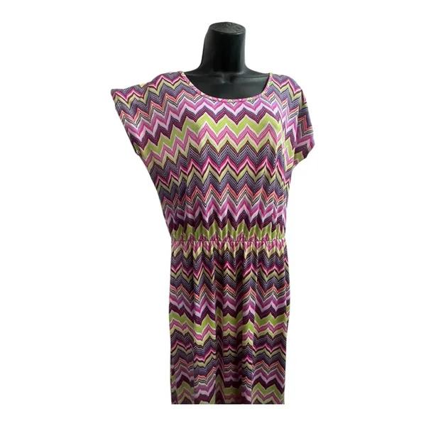 Chevron Patterned Large Maxi Dress. Elastic waist cap sleeves. - Image 2