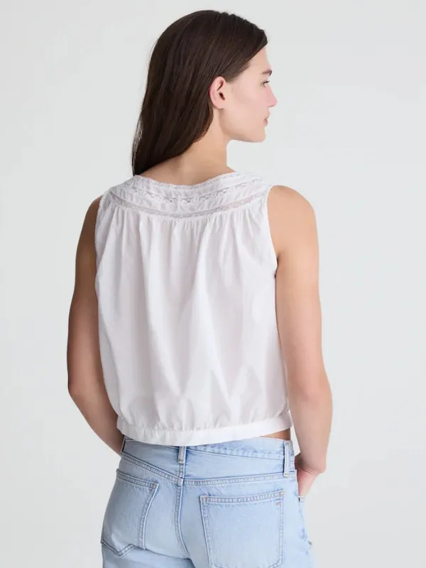 Madewell White Lace Insert Pintuck Cotton Voile Sleeveless Lightweight Top Sz S - Image 9