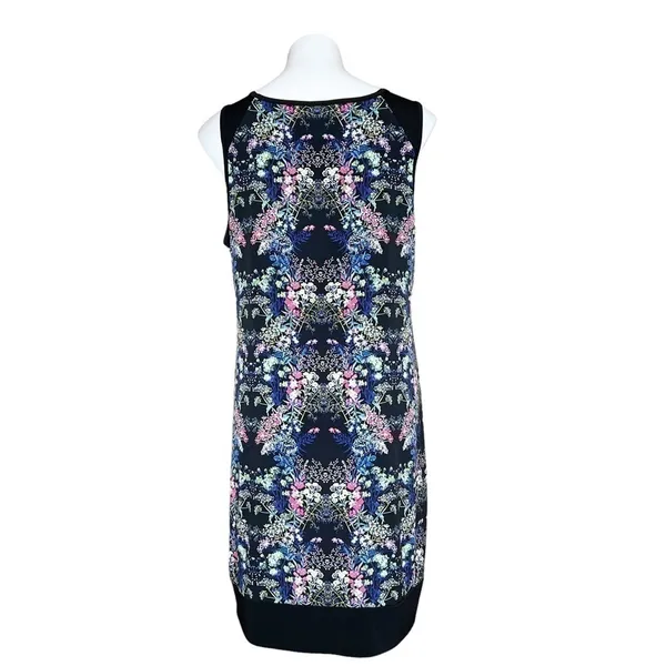 Nicole by Nicole Miller Shift Dress Black Floral Mirror Print Sleeveless Size L - Image 3